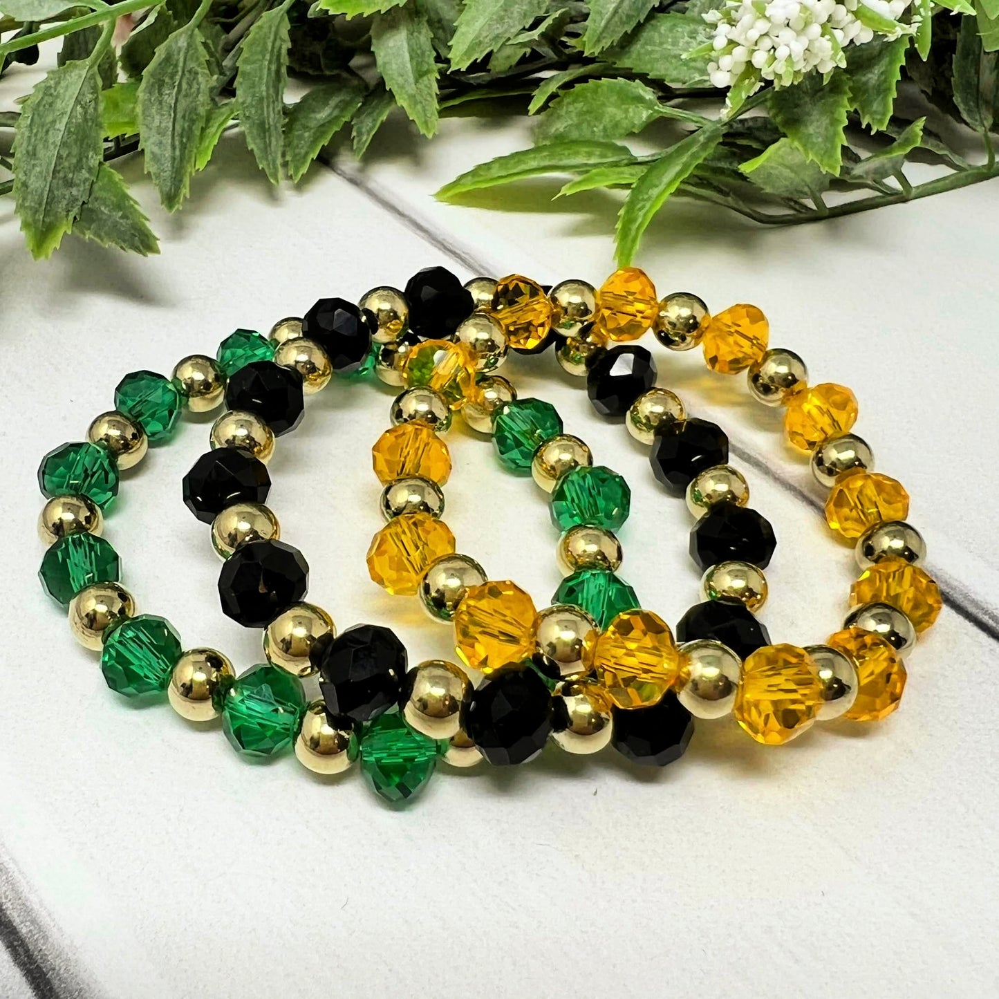 Green, Black or Golden Yellow Crystal Bracelet (Gold)