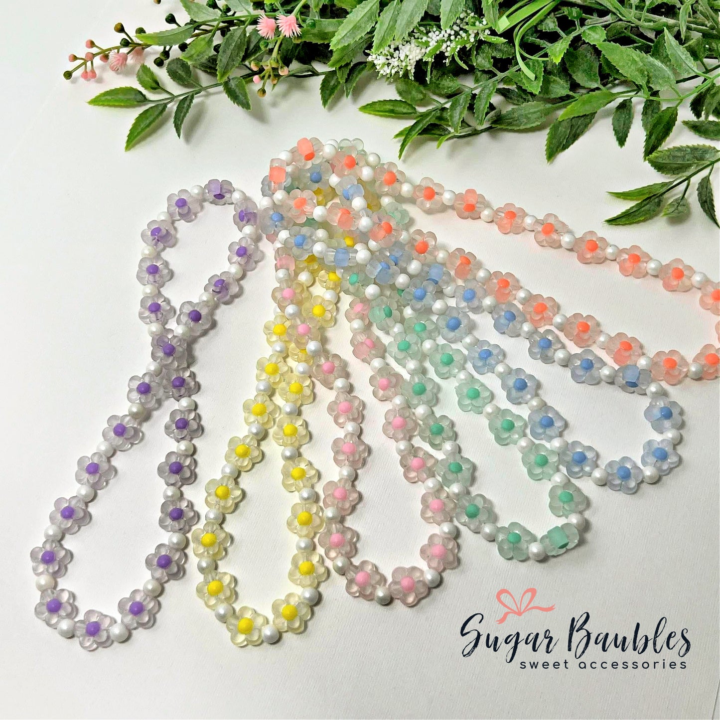 Pink Floral Stretch Necklace