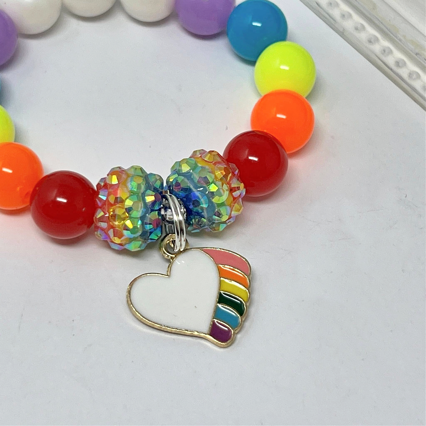 Neon White Heart Rainbow Bracelet