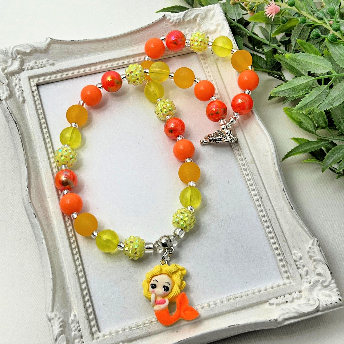 Orange Mermaid Bitty Bead Necklace