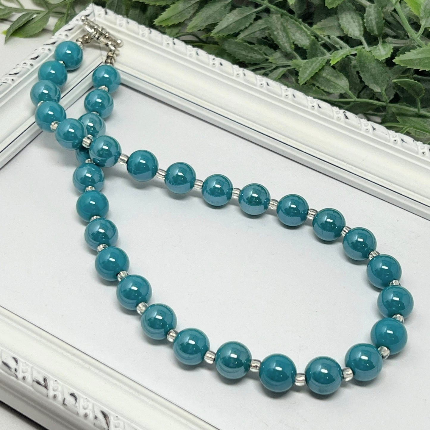 Teal Glossy Bitty Bead Necklace