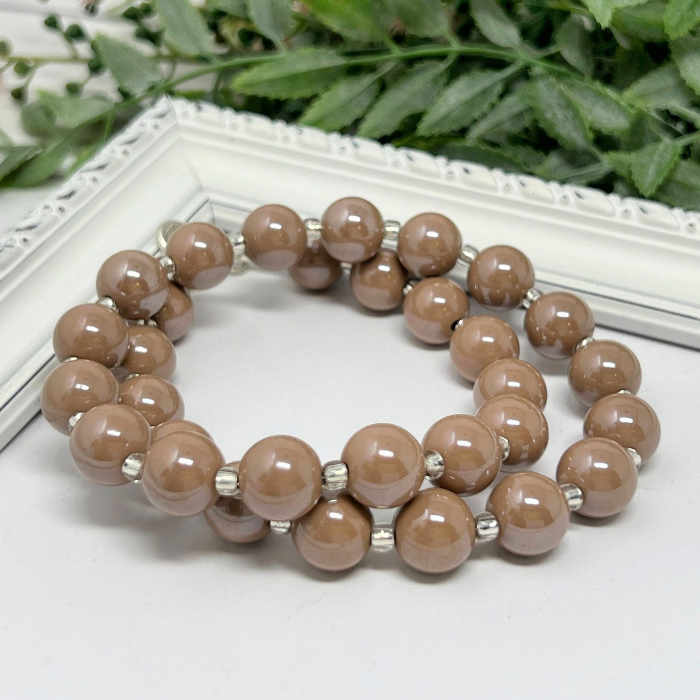 Tan Glossy Bitty Bead Necklace