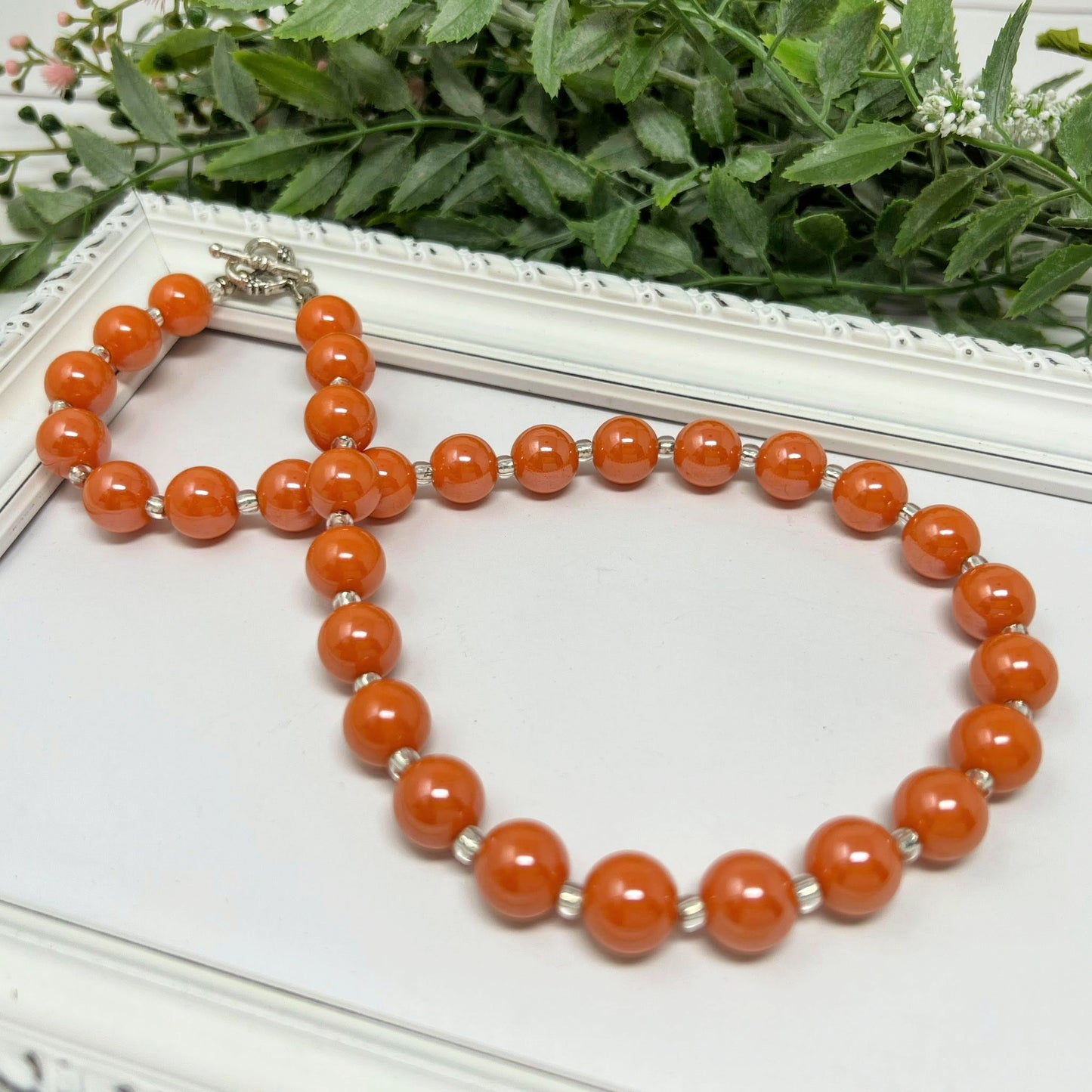 Orange Glossy Bitty Bead Necklace