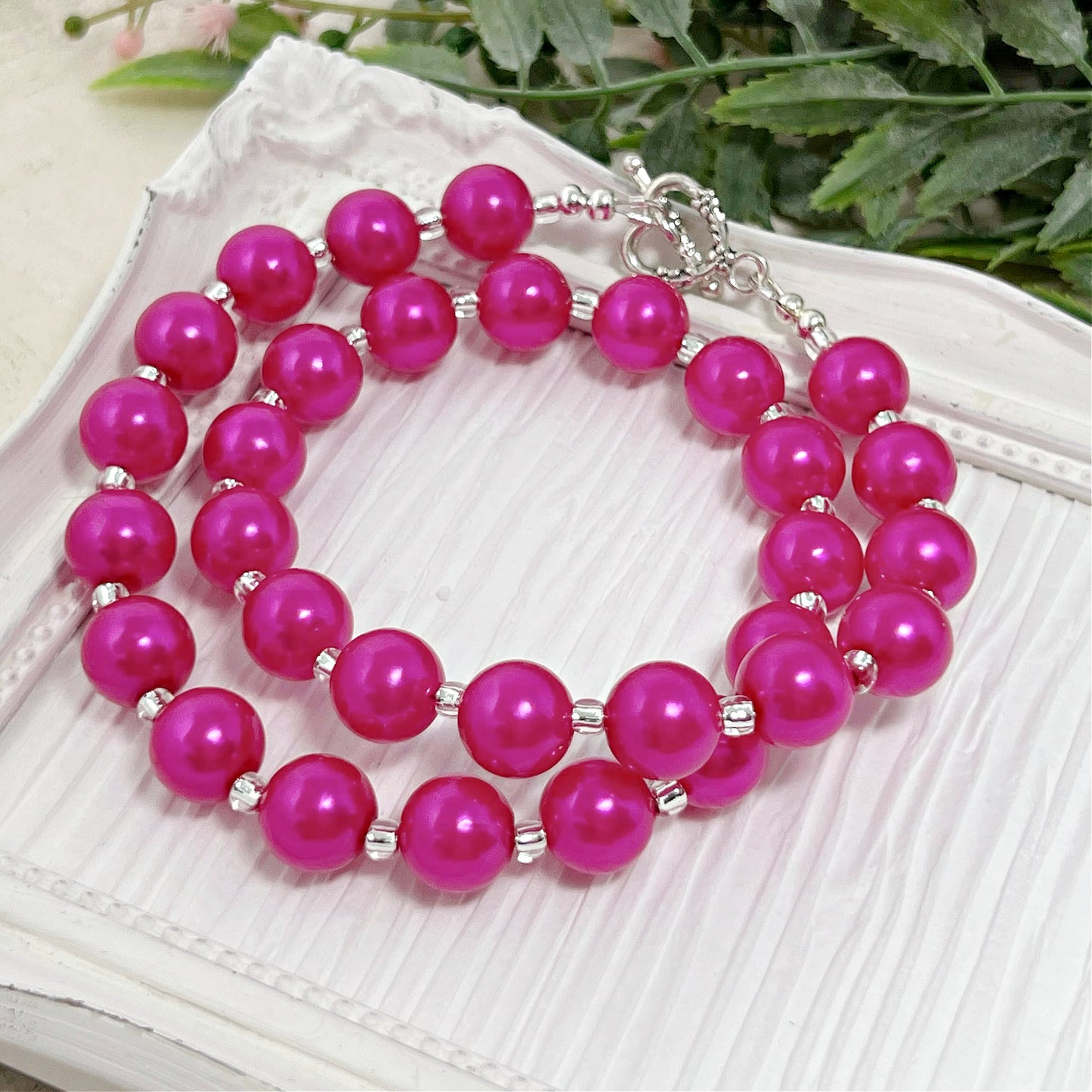 12mm Hot Pink Pearl Bitty Bead Necklace