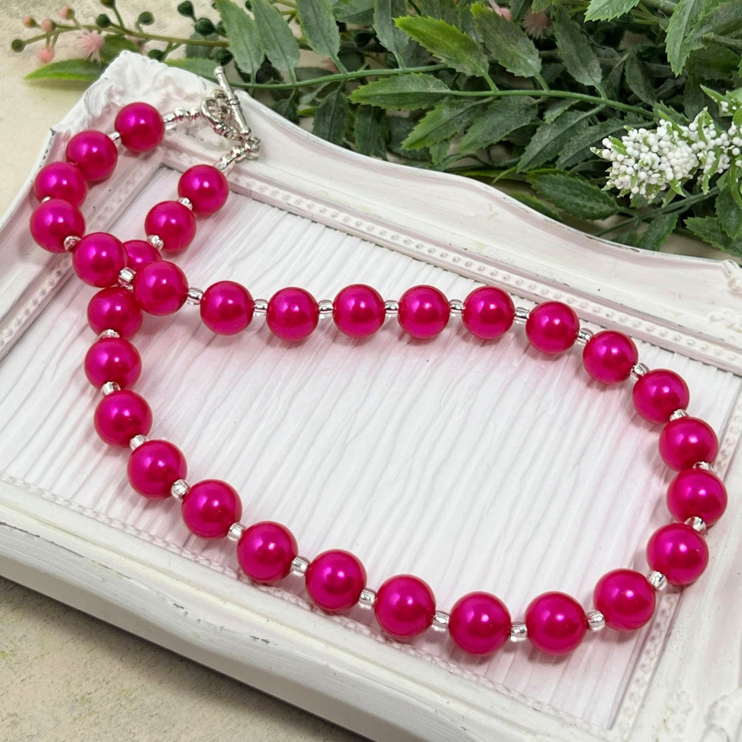 12mm Hot Pink Pearl Bitty Bead Necklace