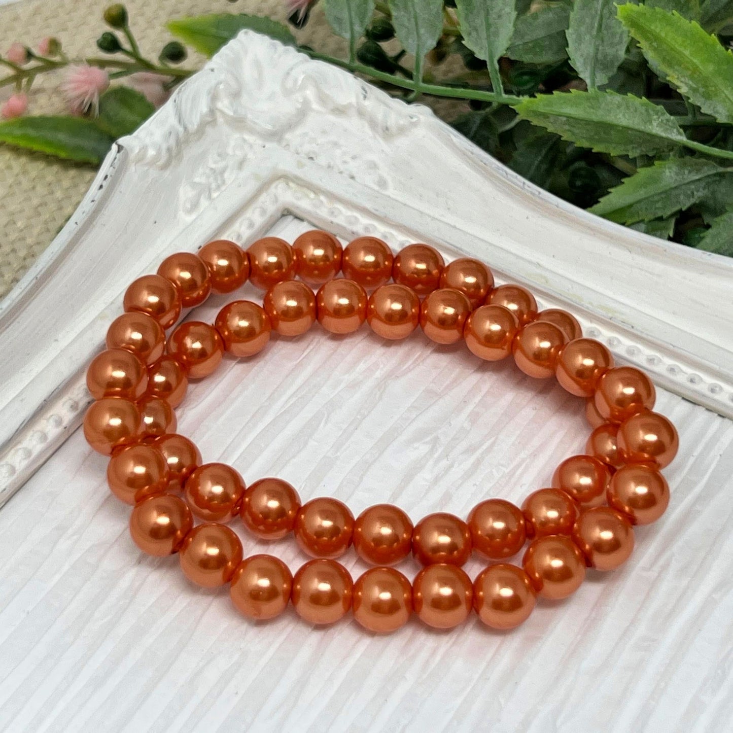 Orange Spice Pearl Stretch Necklace