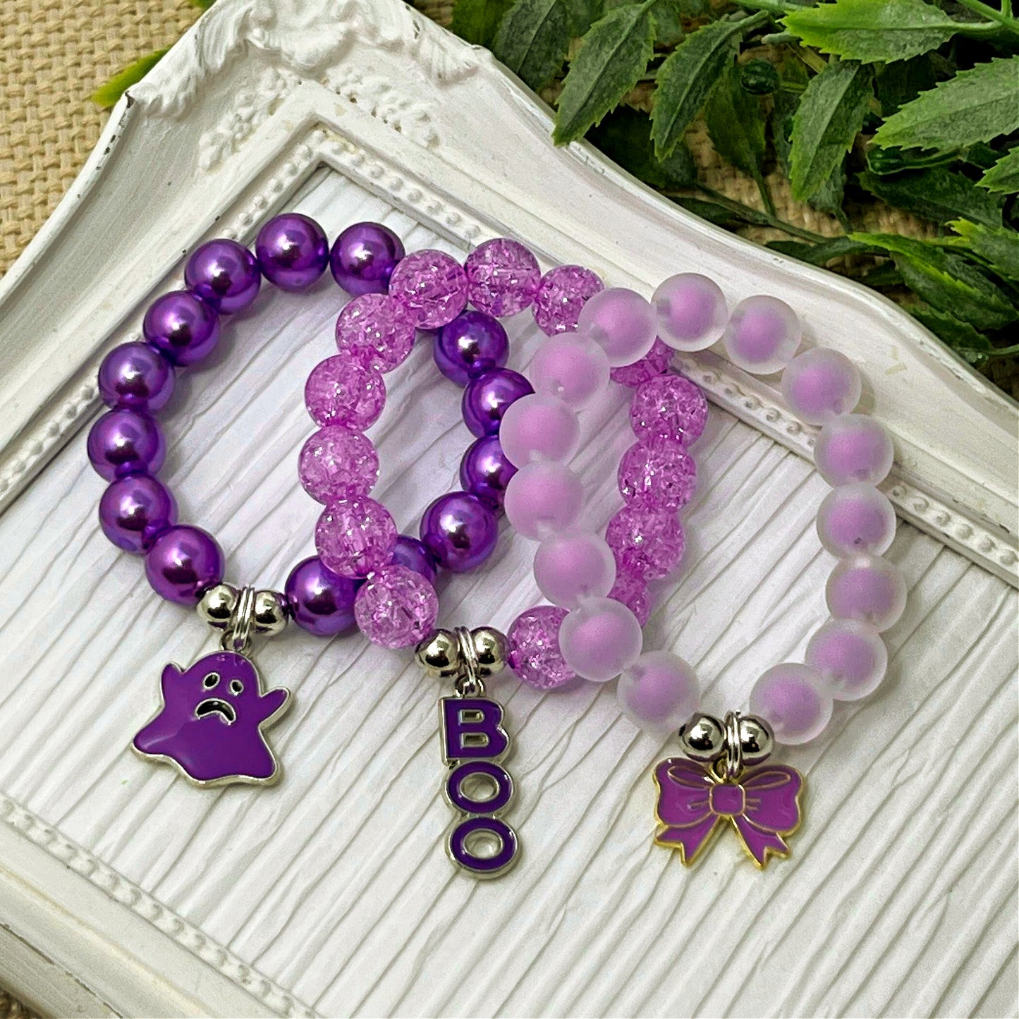 Purple Ghost, Bow, or Boo Bracelet