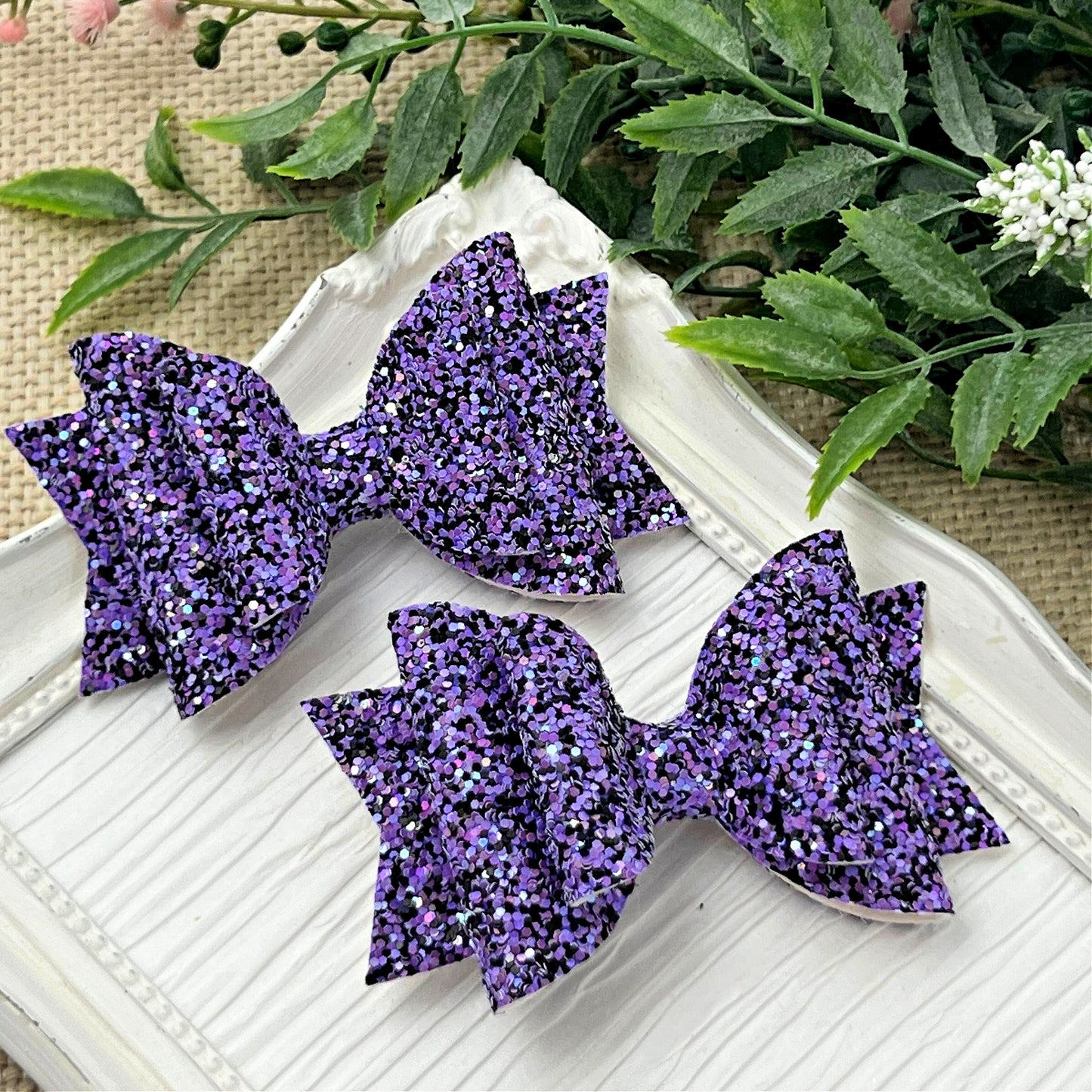Purple and Black Speckled Glitter Bow