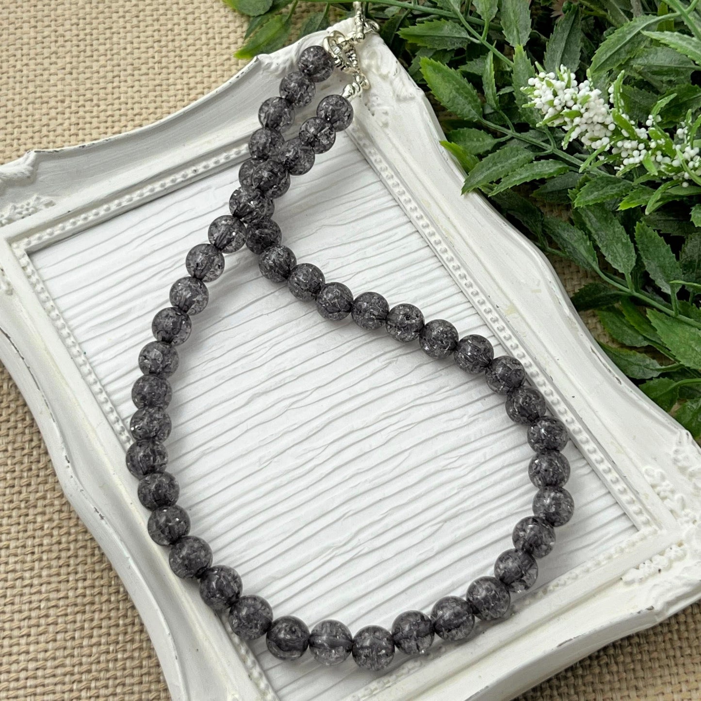 10mm Grey Crackle Necklace