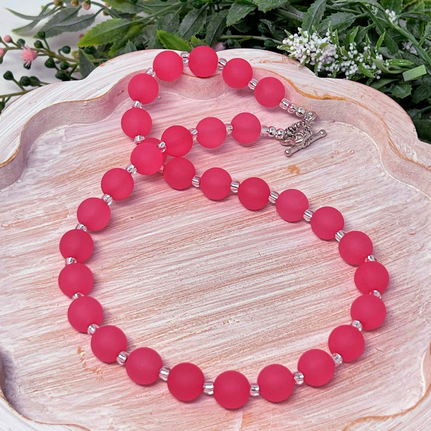 Bright Pink Frost Bitty Bead Necklace