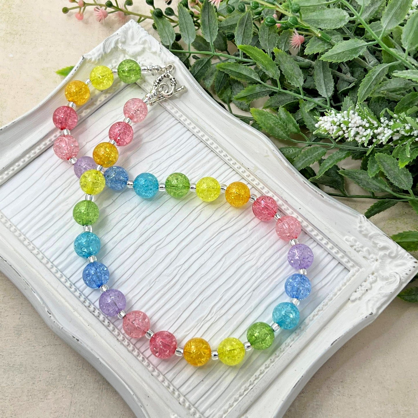 Rainbow Crackle Bitty Bead Necklace