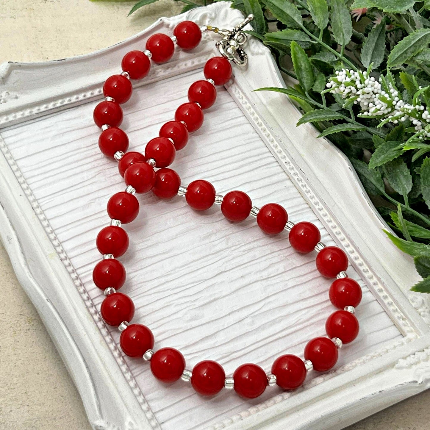 Solid Red Bitty Bead Necklace
