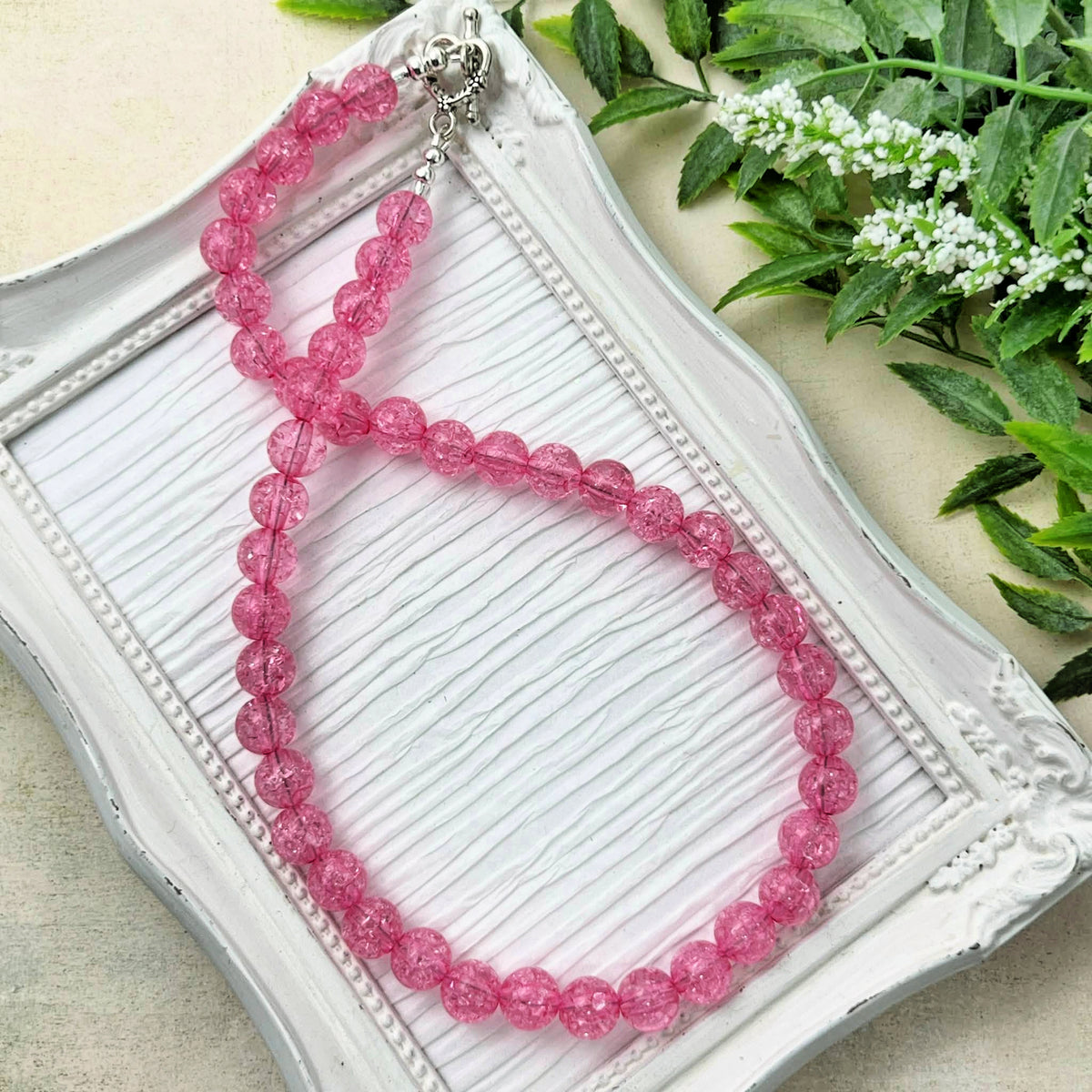 10mm Pink Crackle Necklace