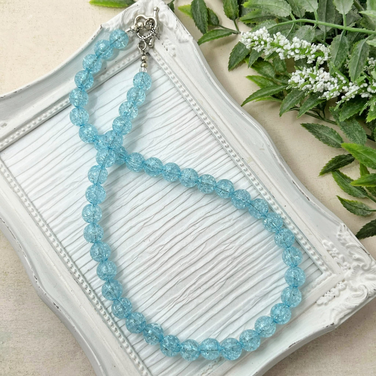 10mm Bright Blue Crackle Necklace