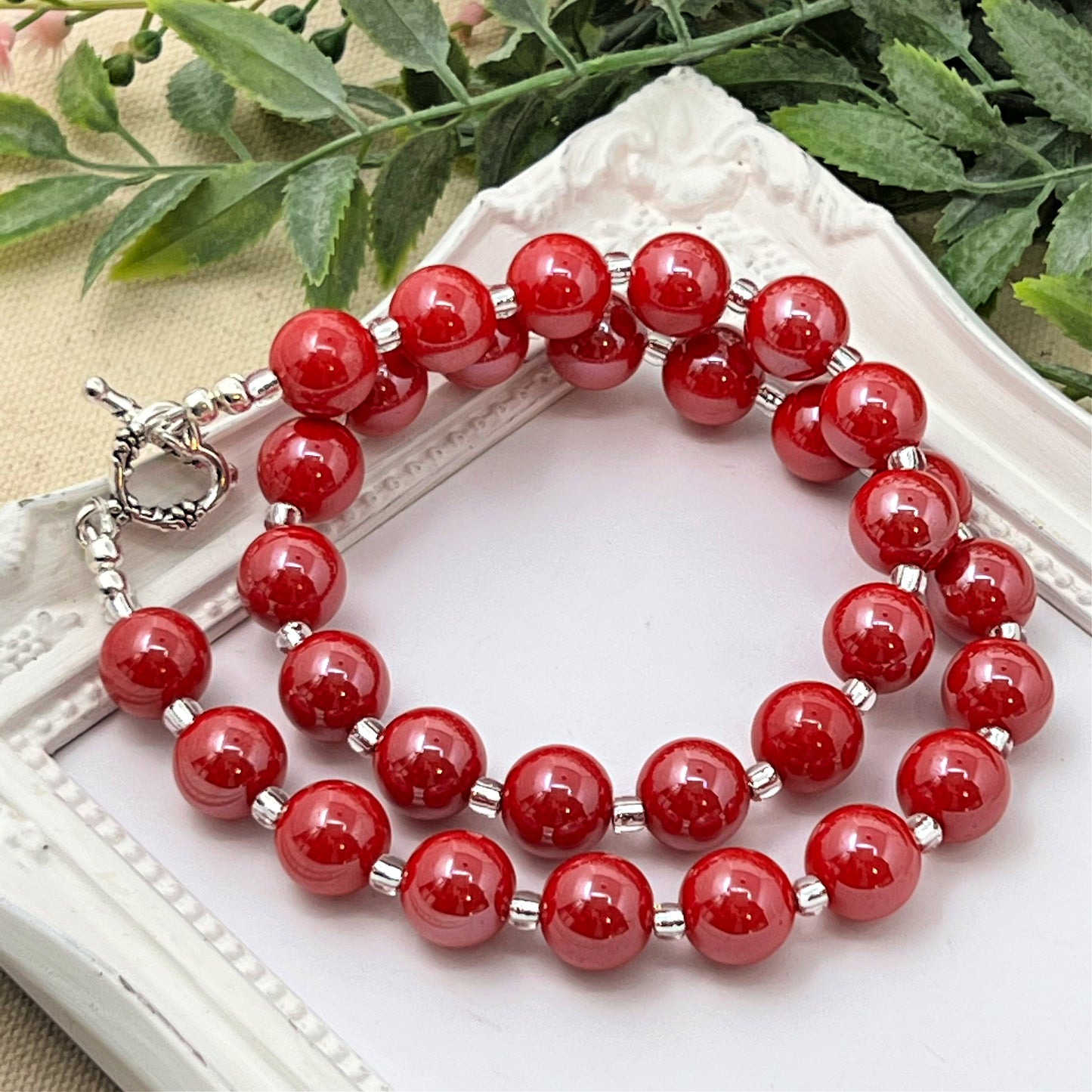 Red Glossy Bitty Bead Necklace