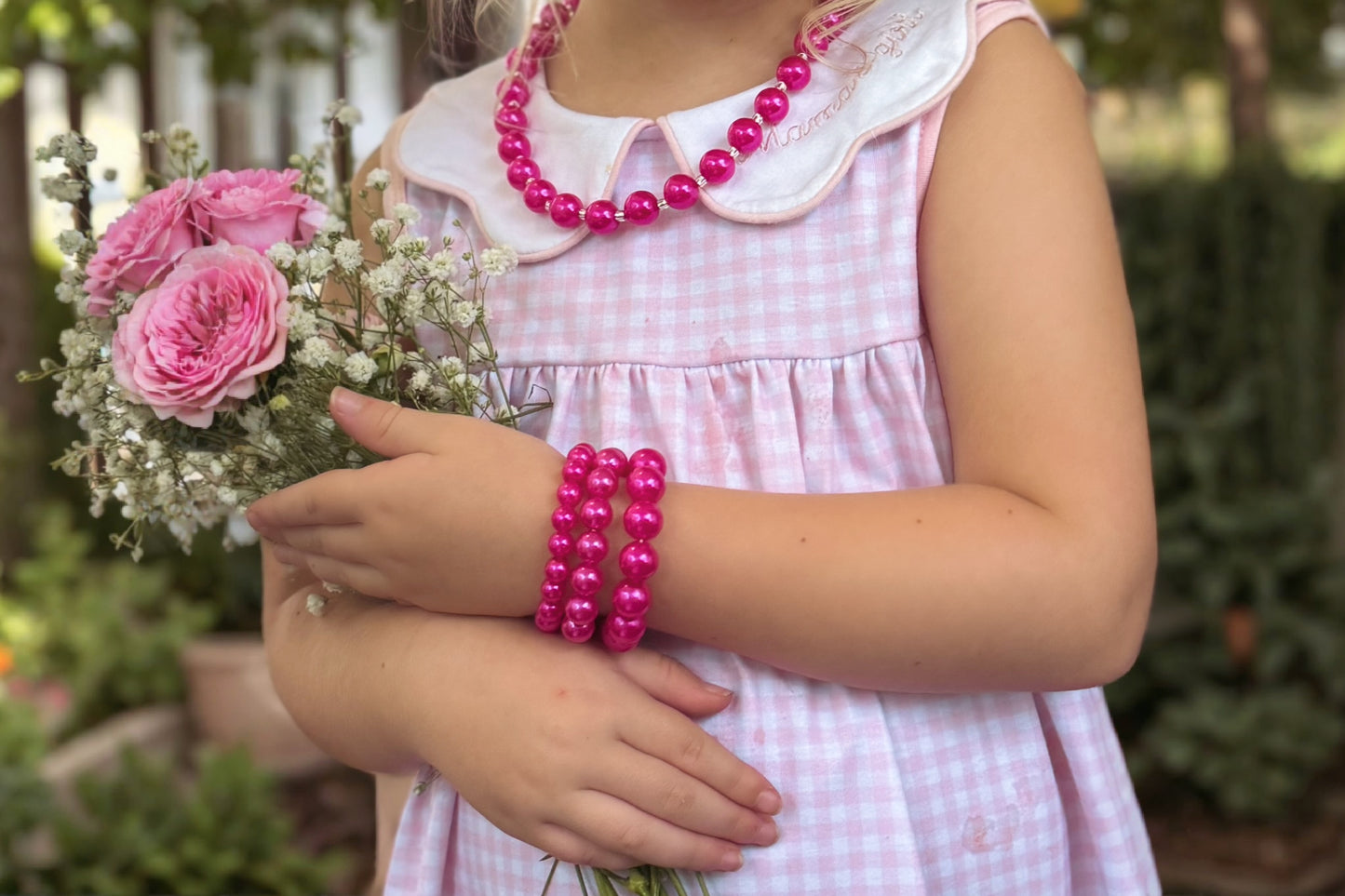 12mm Hot Pink Pearl Bitty Bead Necklace