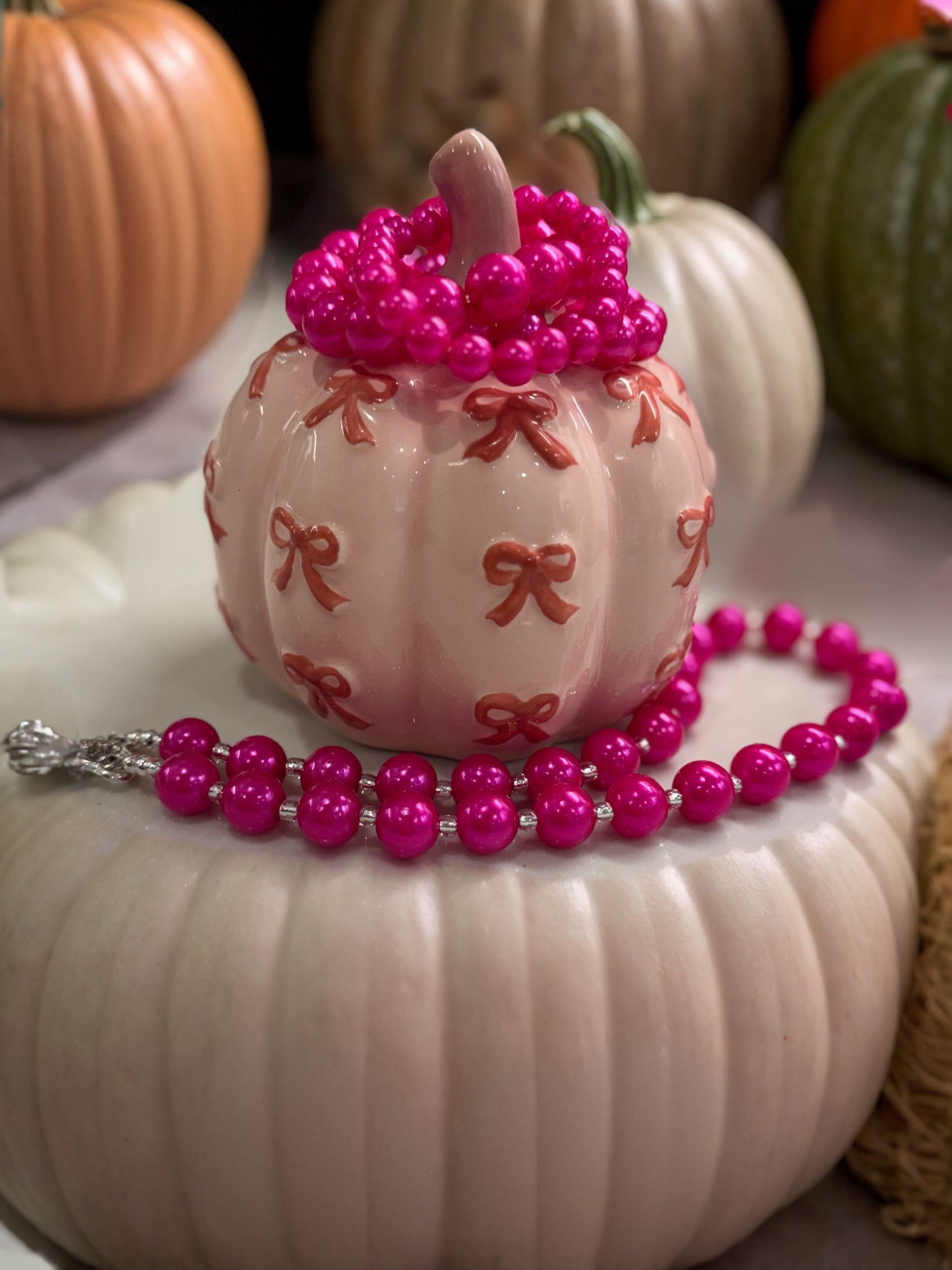 12mm Hot Pink Pearl Bitty Bead Necklace