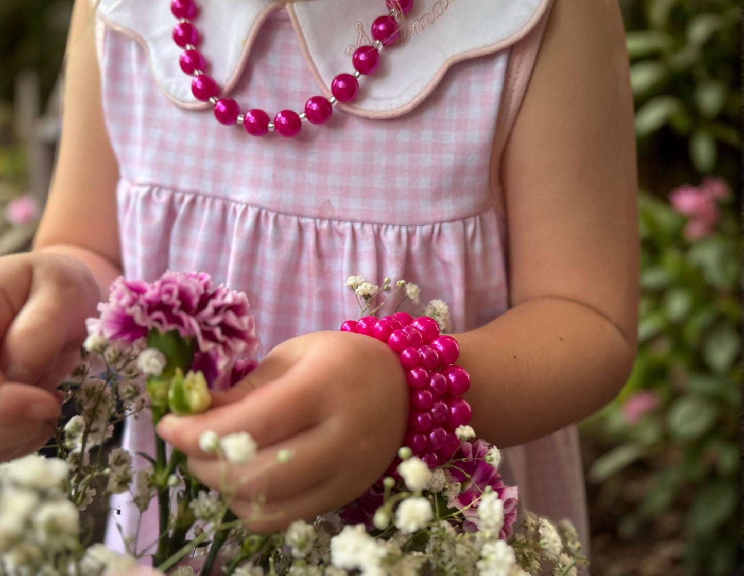 12mm Hot Pink Pearl Bitty Bead Necklace