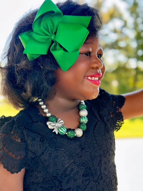 Silver & Green Bow Necklace
