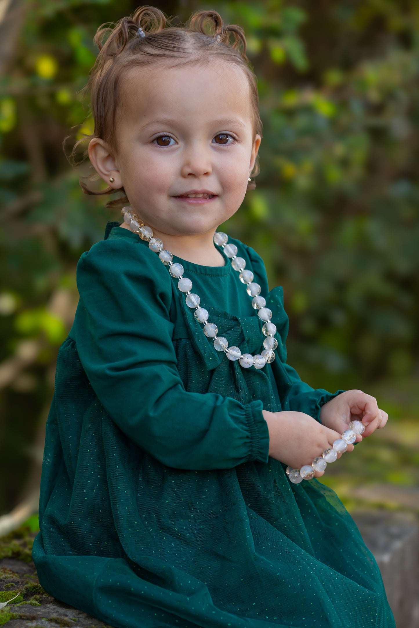 White with Gold Flake Bitty Bead Necklace