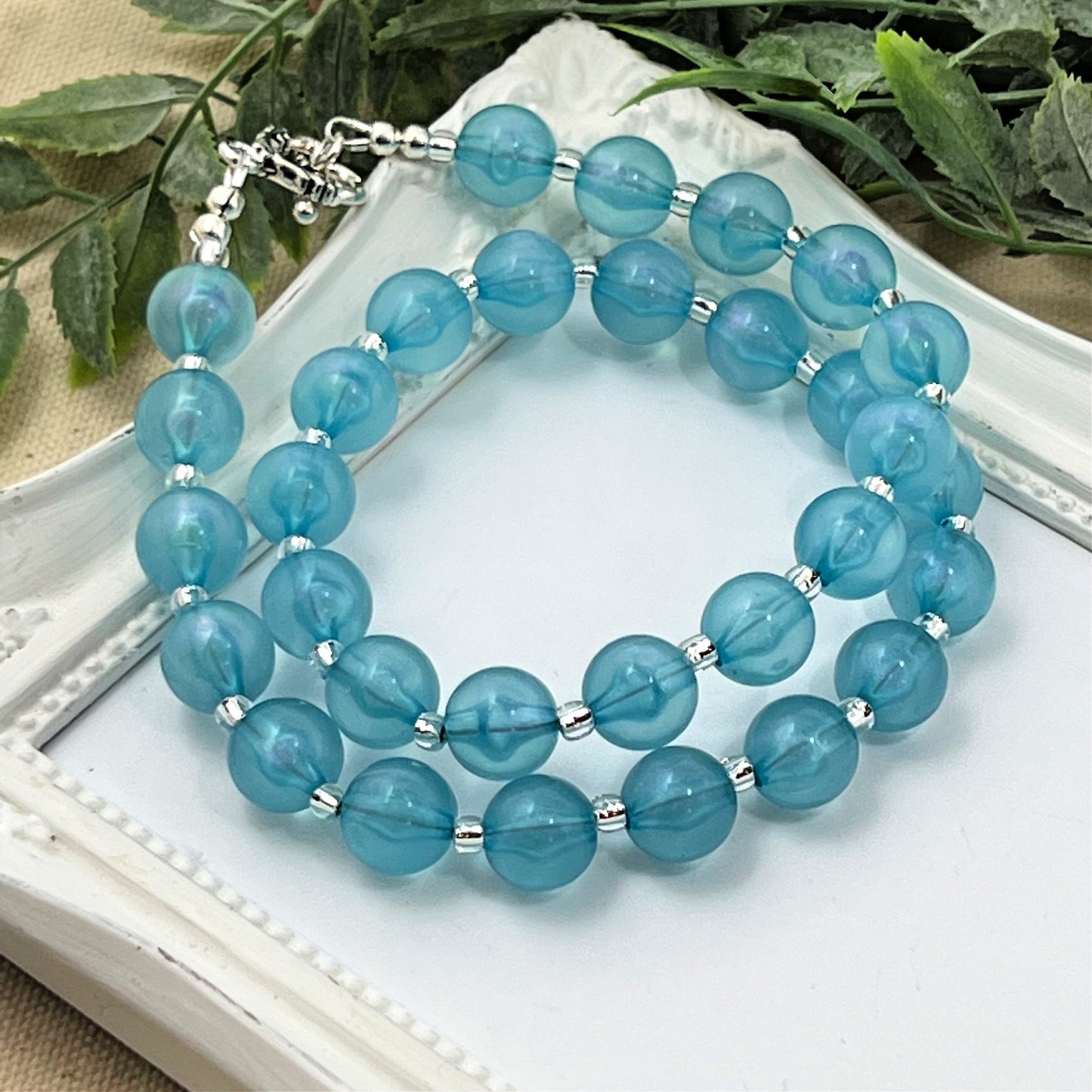 Blue Iridescent Bitty Bead Necklace