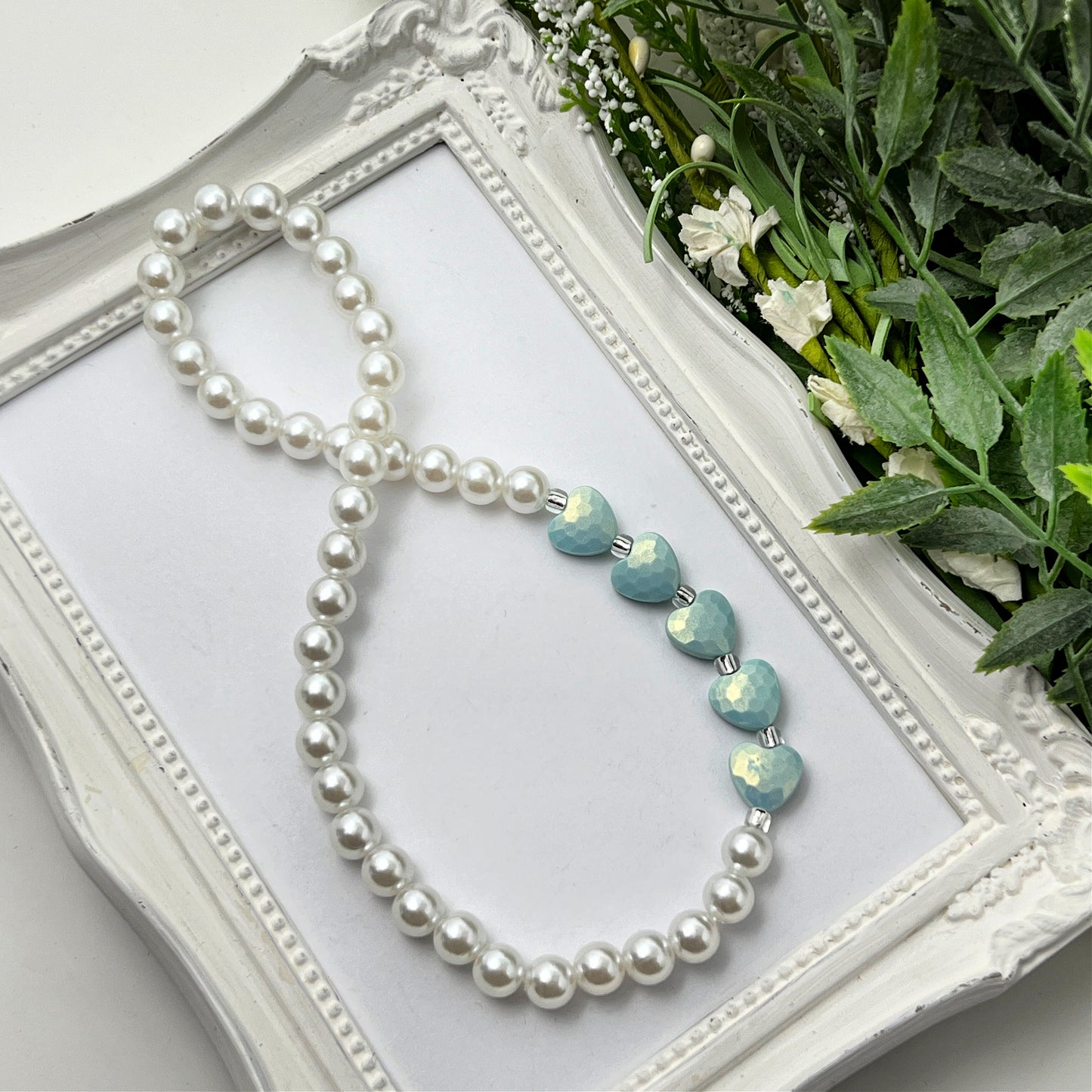Light Blue Stardust Heart Stretch Necklace - Choose Length
