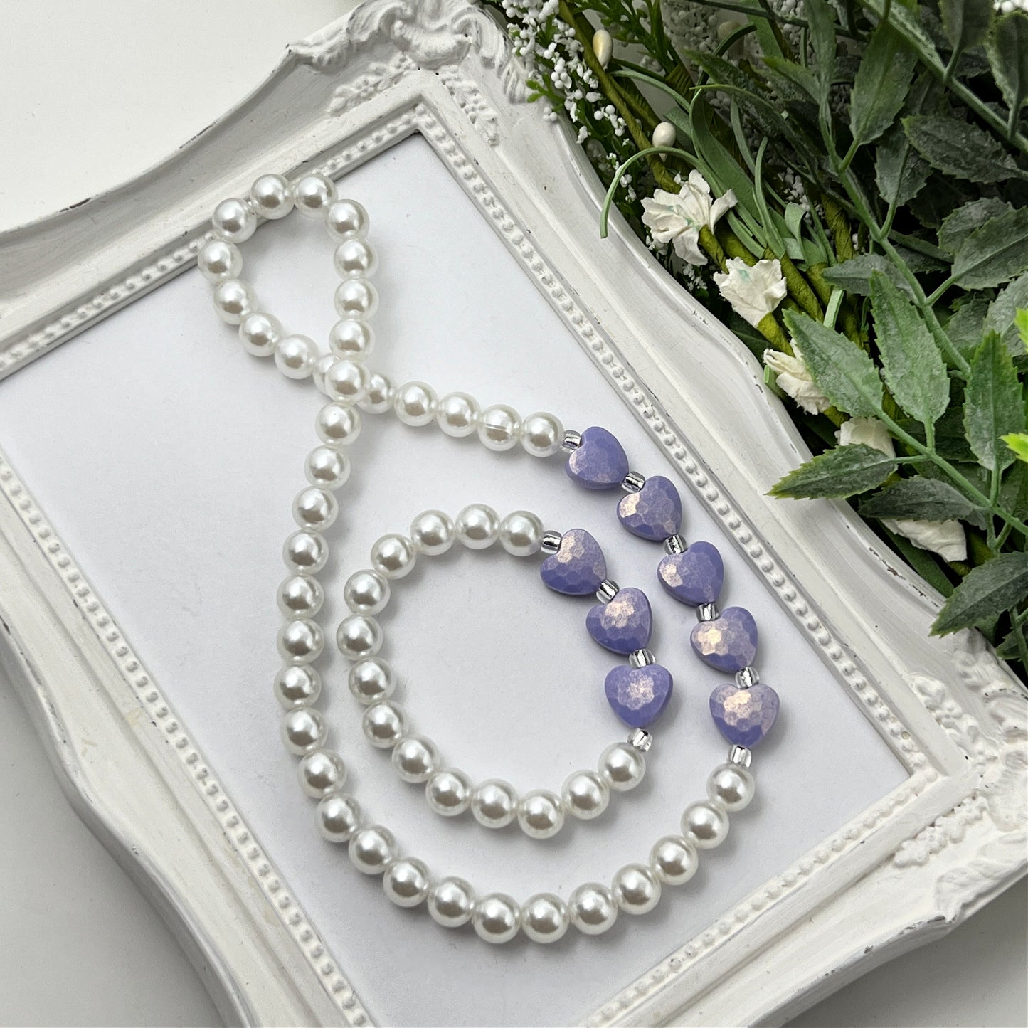 Light Purple Stardust Heart Stretch Necklace - Choose Length