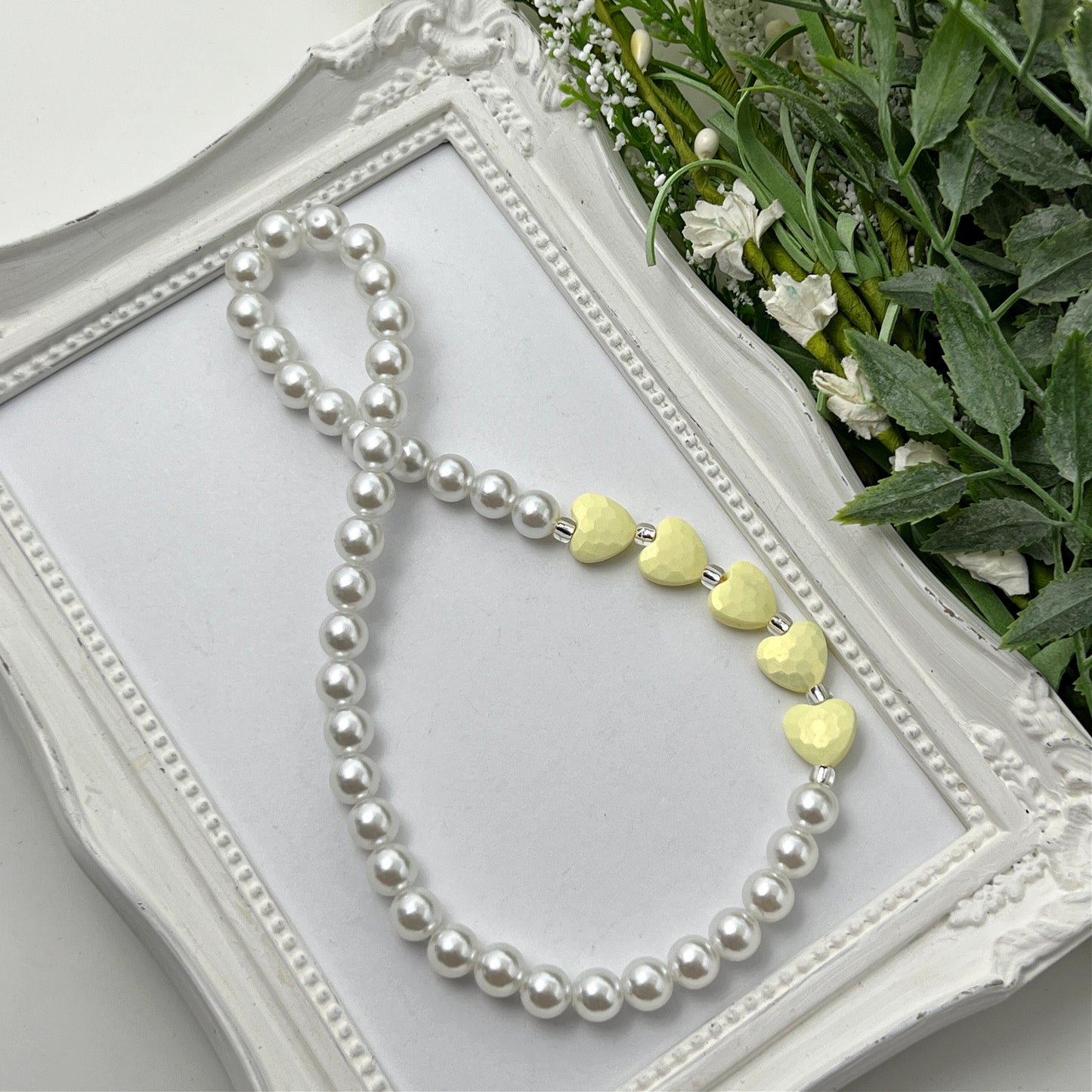 Light Yellow Stardust Heart Stretch Necklace - Choose Length