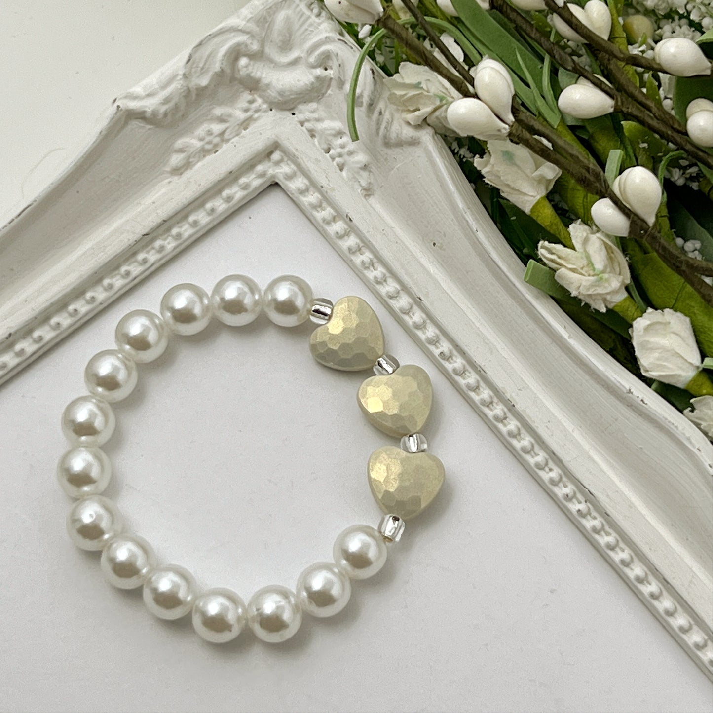 Light Grey Stardust Heart Stretch Bracelet