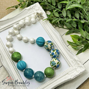 Blue Floral Fabric Bead Necklace