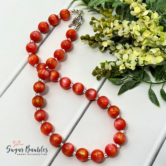 Golden Red Swirl Bitty Bead Necklace