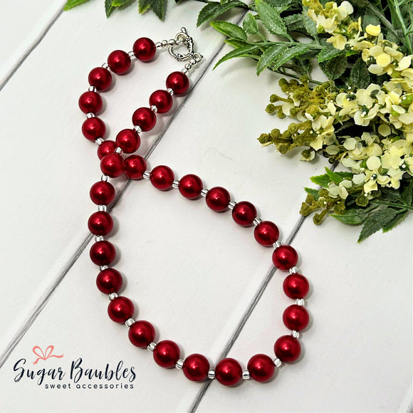 Red Pearl Bitty Bead Necklace