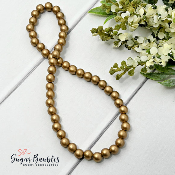 Gold Matte Pearl Stretch Necklace