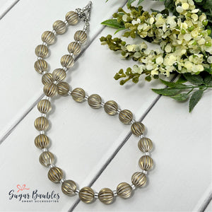 Clear Fluted Bitty Bead Necklace with Gold Creases
