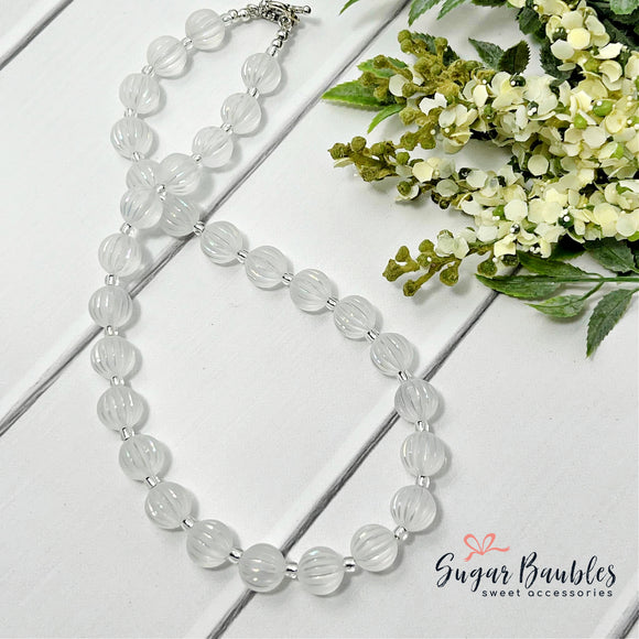Frosted Fluted Bitty Bead Necklace with Clear Creases