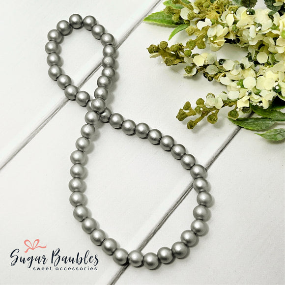 Silver Matte Pearl Stretch Necklace
