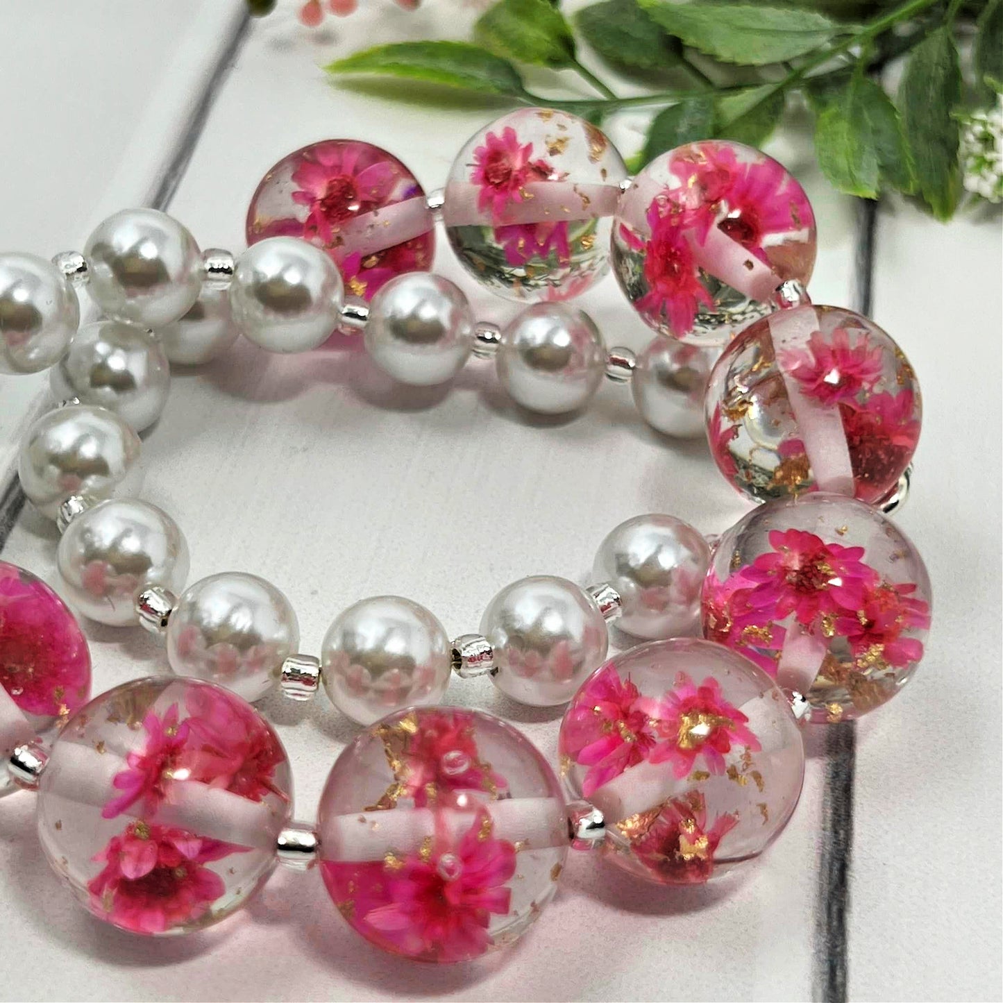 Dark Pink Dried Flower Necklace
