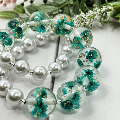 Blue/Green Dried Flower Necklace