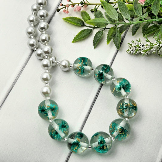 Blue/Green Dried Flower Necklace