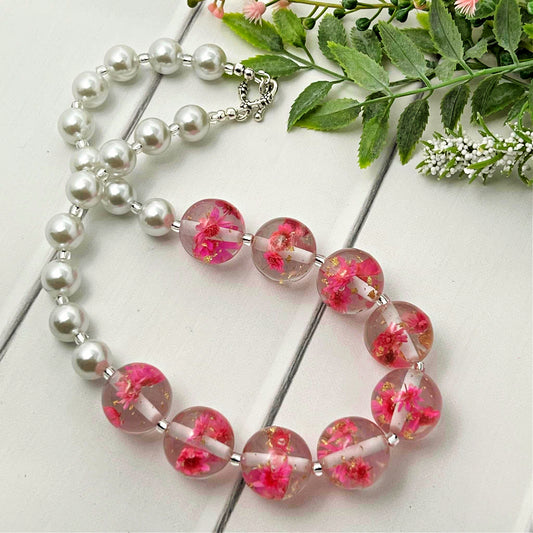 Dark Pink Dried Flower Necklace