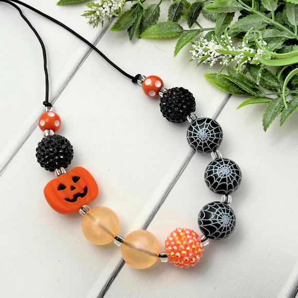 Pumpkin Spider Web Cord Necklace