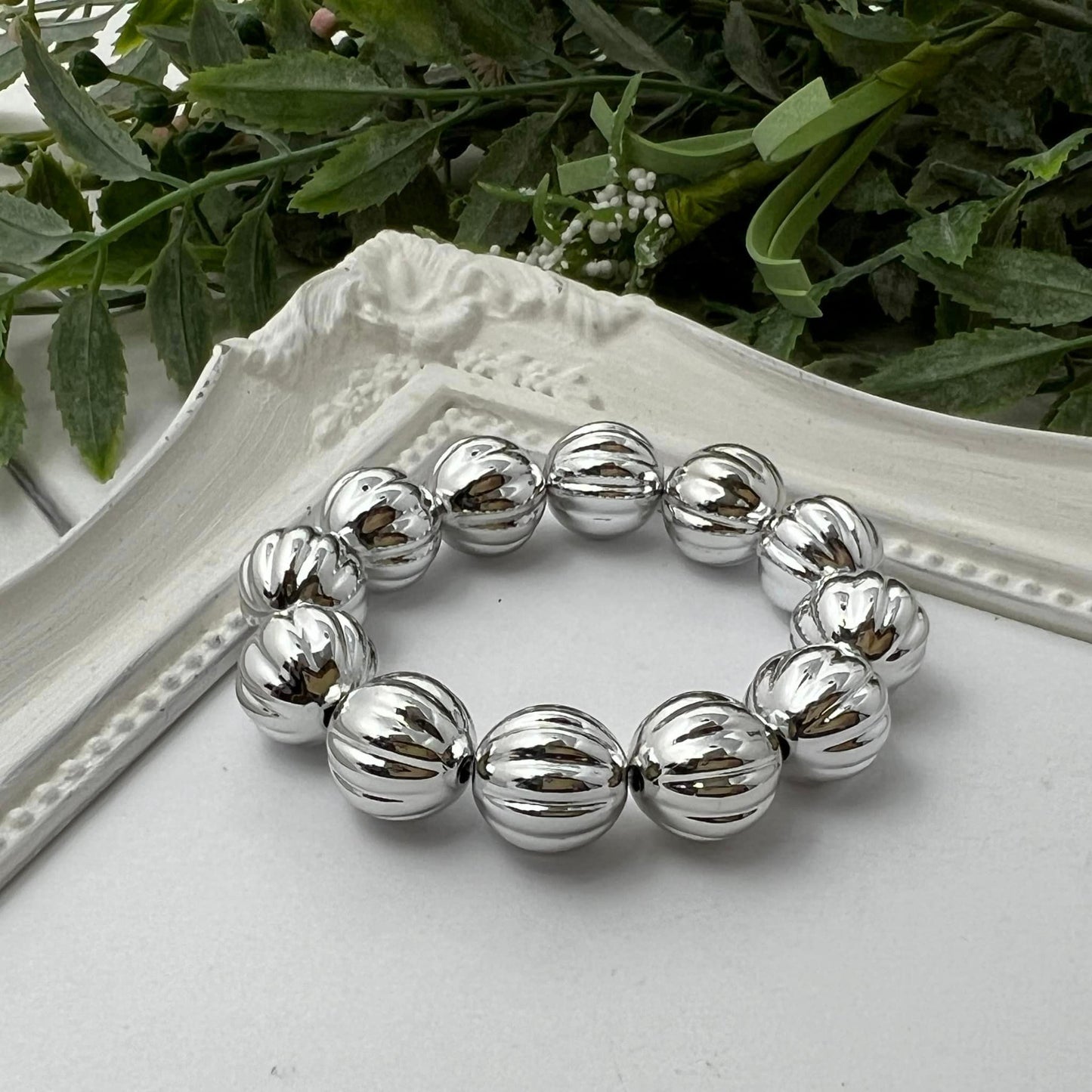 Silver Metallic Fluted Bracelet