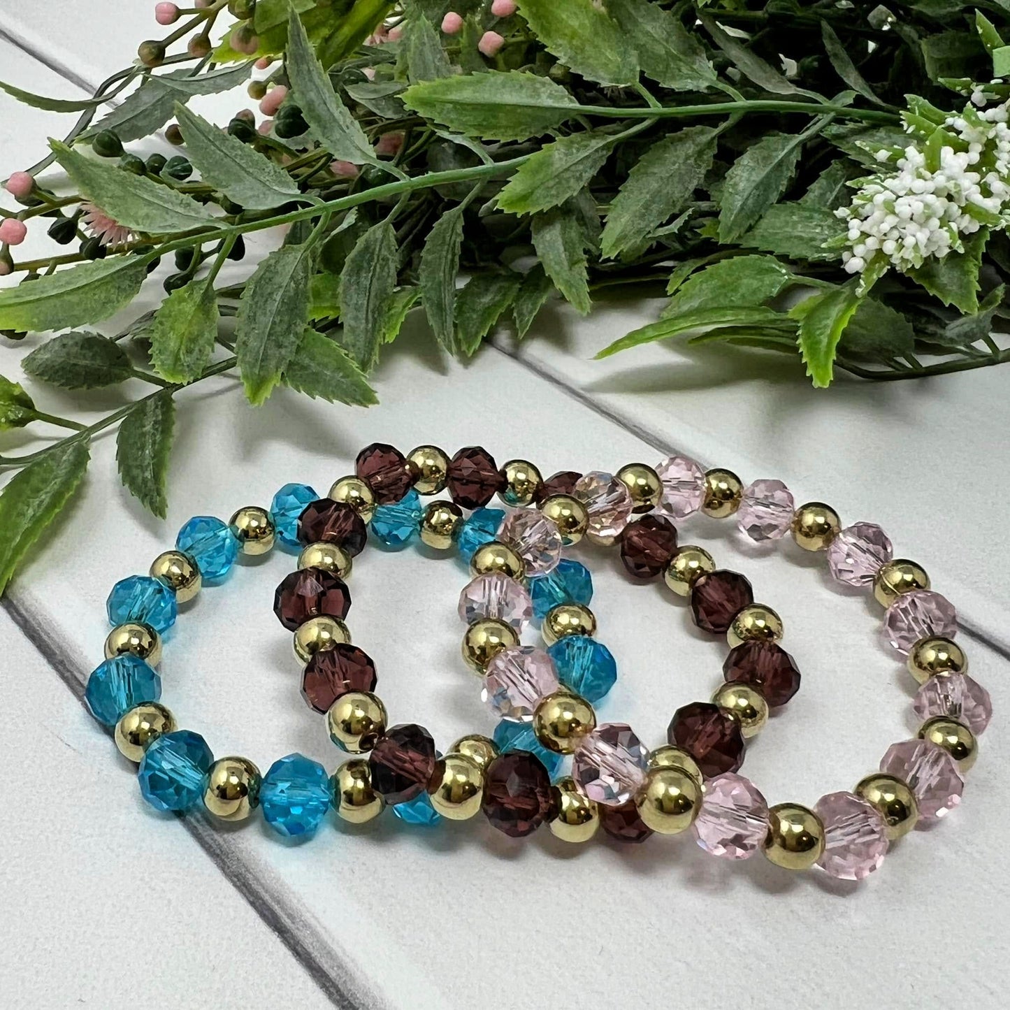 Bright Blue, Plum or Pink Crystal Bracelets (gold)