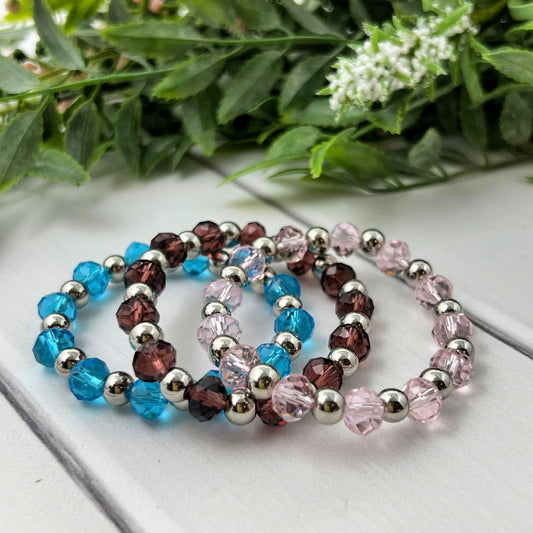 Bright Blue, Plum or Pink Crystal Bracelets (Silver)