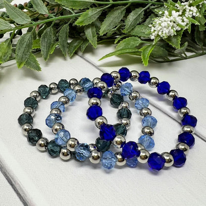 Dark Blue, Light Blue, or Royal Blue Crystal Bracelet  (silver)