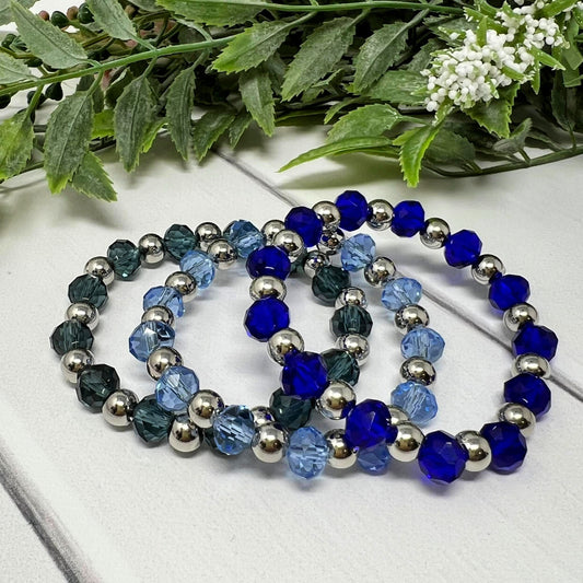 Dark Blue, Light Blue, or Royal Blue Crystal Bracelet  (silver)