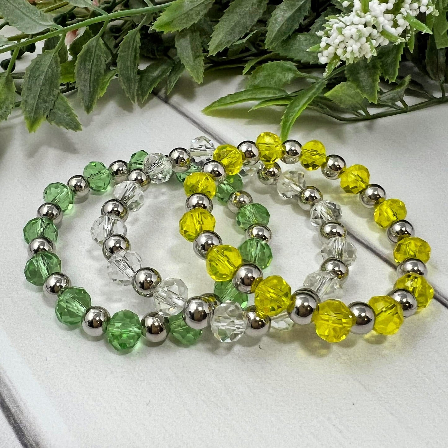Light Green, Clear or Yellow Crystal Bracelet (silver)