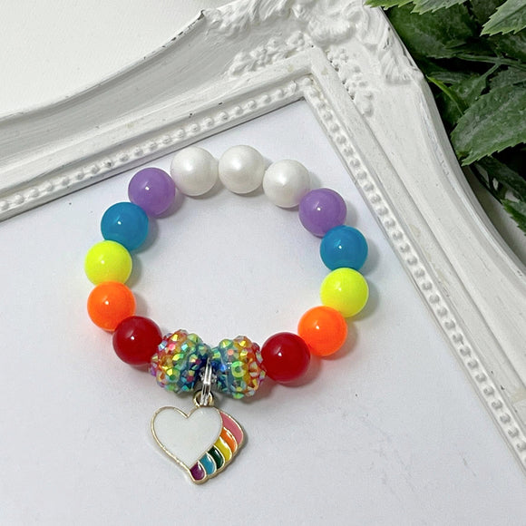 Neon White Heart Rainbow Bracelet