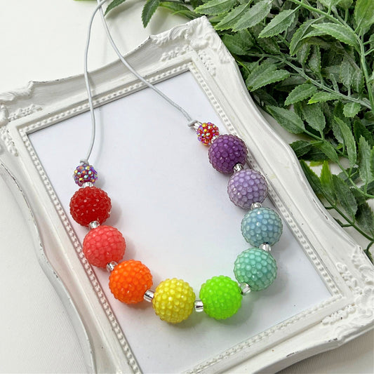 Neon Rainbow Clear Rhinestone Adjustable or Breakaway Clasp Necklace