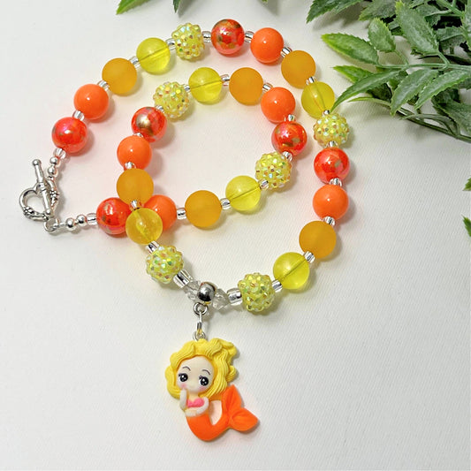 Orange Mermaid Bitty Bead Necklace